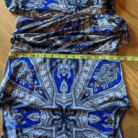 INC International Concepts Medium Blue‎ & Tan Paisley Dress w/ Waist Tie Belt - Picture 8 of 11